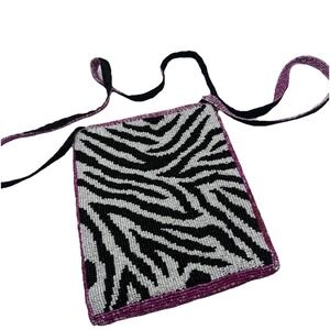 Christiana Beaded Handbag hand made extensive beading Zebra‎ 7x8in